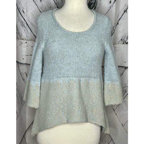 Anthropologie Knitted & Knotted Powder Blue Wool Blend & Lace Sweater X-Small - Picture 2 of 9
